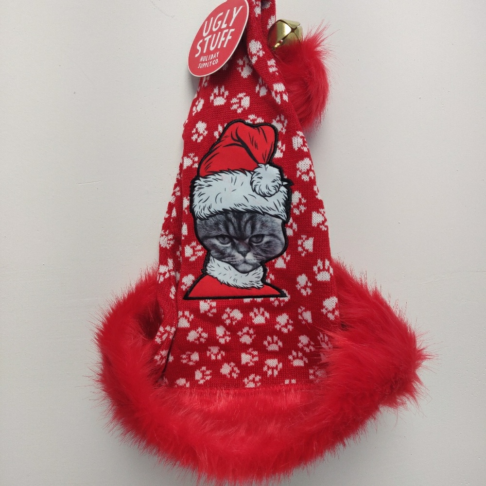 Ugly Stuff Angry Cat Santa Hat Women Red Hat with